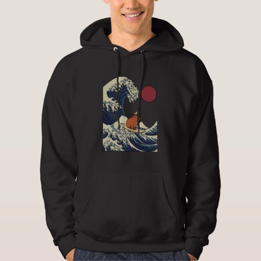 Kanagawa Wave Capybara Surfing Japanese Kawaii Hoodie (Vorderseite)