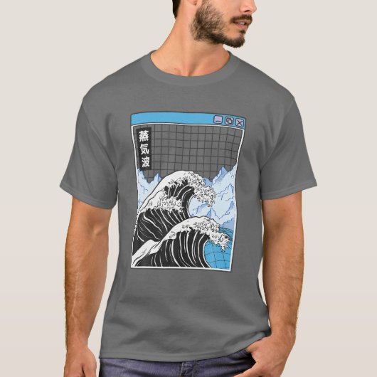 Kanagawa Wave Japan Digital Landscape Grid Anime V T-Shirt (Vorderseite)