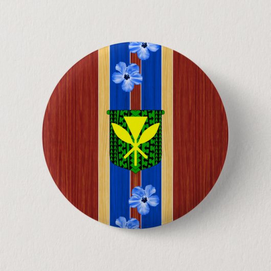 Kanaka Maoli Fake-Holz-Surfbrett Button (Vorderseite)