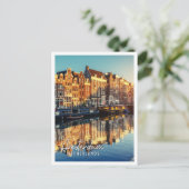 Kanal bei Sonnenuntergang Amsterdam Niederlande Postkarte (Stehend Vorderseite)