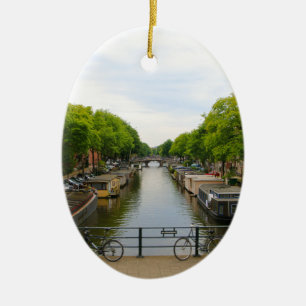 Kanal, Brücken, Fahrräder, Boote, Amsterdam, Keramikornament