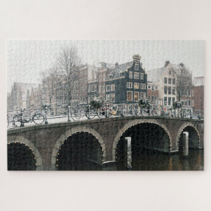 Kanal in Amsterdam im Winter Puzzle