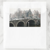 Kanal in Amsterdam im Winter Rechteckiger Aufkleber (Tasche)