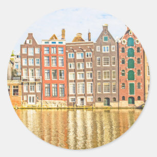 Kanal in Amsterdam Runder Aufkleber