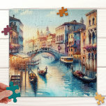Kanal in Venedig Italien Wasserfarbenpuzzle Puzzle<br><div class="desc">Puzzle mit einem Aquarellbild eines Kanals in Venedig,  Italien. Das ist eine Fantasieszene,  die nicht auf einer echten Lage in Venedig basiert.</div>