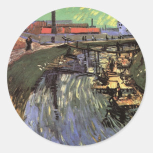 Kanal mit Frauen beim Waschen von Vincent van Gogh Runder Aufkleber
