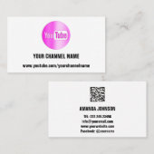 KANAL NAME YOU TUBER LOGO QR CODE PINK WHITE VISITENKARTE (Vorne/Hinten)