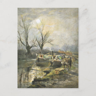 Kanalboote bei Sonnenuntergang Postkarte