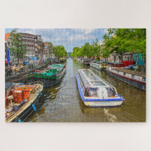 Kanalboote in Amsterdam, Niederlande Puzzle