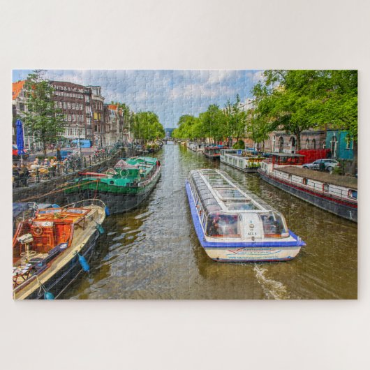 Kanalboote in Amsterdam, Niederlande Puzzle (Horizontal)