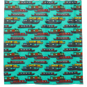 Kanalboote und Barges Flottille auf dem Fluss Duschvorhang (Vorderseite)