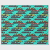 Kanalboote und Narrowboote - Illustrationen Geschenkpapier (Flach)