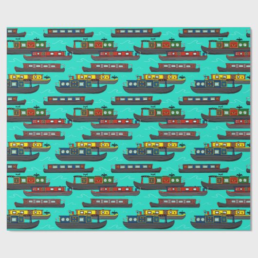 Kanalboote und Narrowboote - Illustrationen Geschenkpapier (Flach)