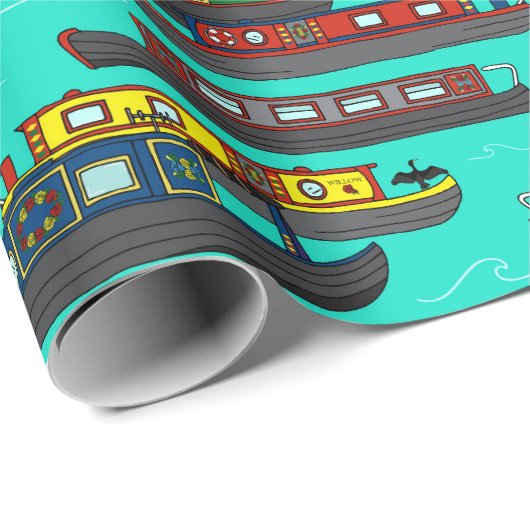 Kanalboote und Narrowboote - Illustrationen Geschenkpapier (Rolleneckpunkt)