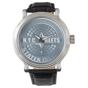 Kanaldeckel Staten Island Blau Armbanduhr