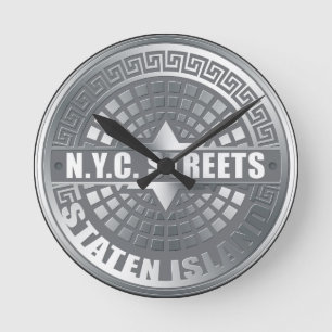 Kanaldeckel Staten Island Grau Runde Wanduhr