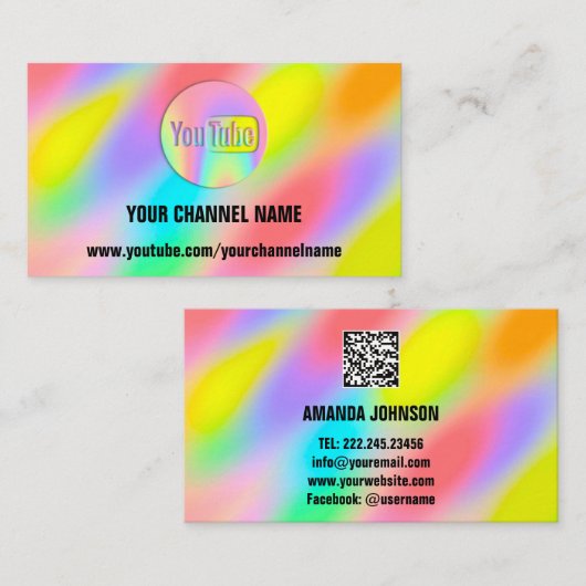 KANALNAME SIE TUBER LOGO QR CODE RAINBOW VIP VISITENKARTE (Vorne/Hinten)
