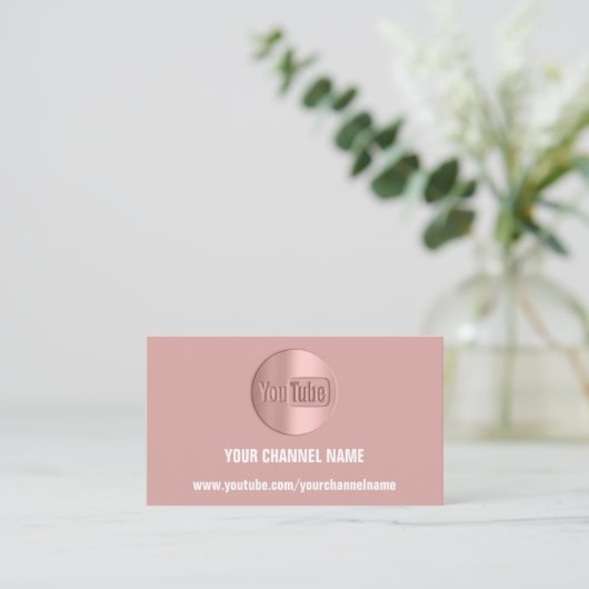 KANALNAME SIE TUBER LOGO QR CODE ROSE BLUSH VISITENKARTE (Stehend Vorderseite)