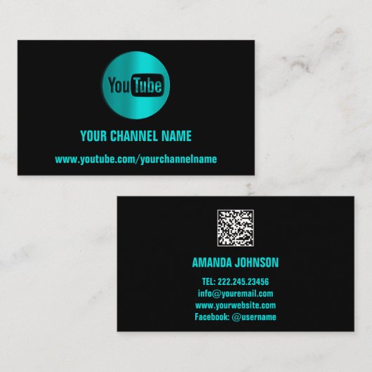 KANALNAME YOUTUBER LOGO QR CODE BLUE MINT VISITENKARTE (Vorne/Hinten)