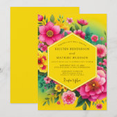 Kanarien-Fuchsien-Flora-Hochzeit Einladung (Vorne/Hinten)
