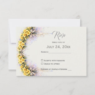 Kanariengelb Romantische Freesien-Blumenhochzeit RSVP Karte