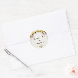 Kanariengelb Romantische Freesien-Blumenhochzeit Runder Aufkleber
