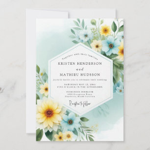 Kanariengrün-telemalende Flora-Hochzeit Einladung