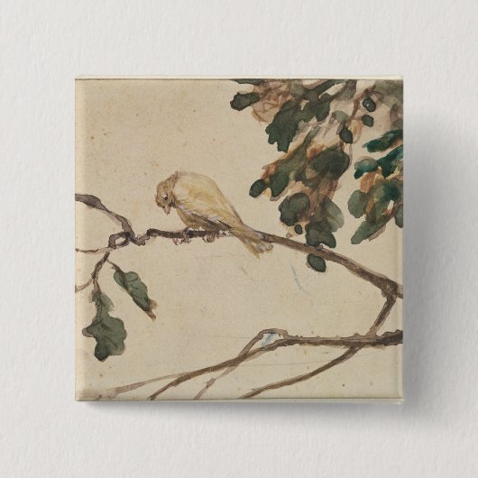 Kanarienvogel auf einer Eichen-Niederlassung Button (Vorderseite)
