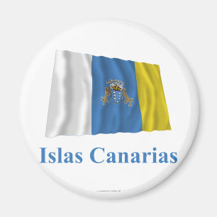 Kanarische Inseln Waving Flag mit Namen auf Spanis Magnet