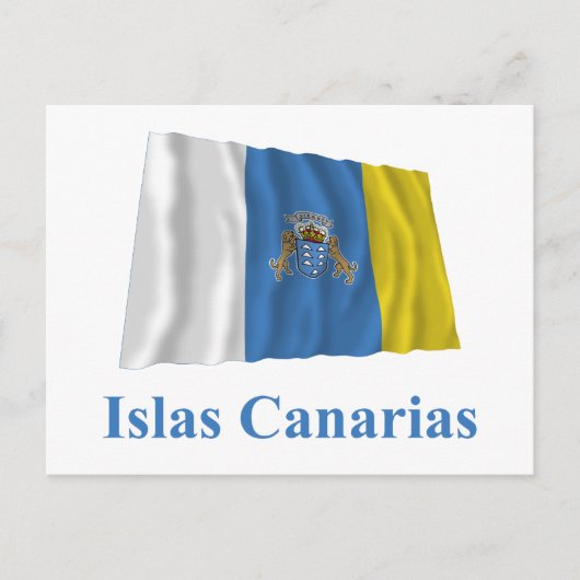 Kanarische Inseln Waving Flag mit Namen auf Spanis Postkarte (Vorderseite)