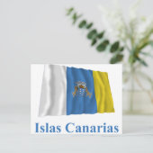 Kanarische Inseln Waving Flag mit Namen auf Spanis Postkarte (Stehend Vorderseite)