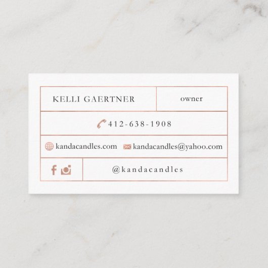 Kanda Kerzen Visitenkarte (Rückseite)