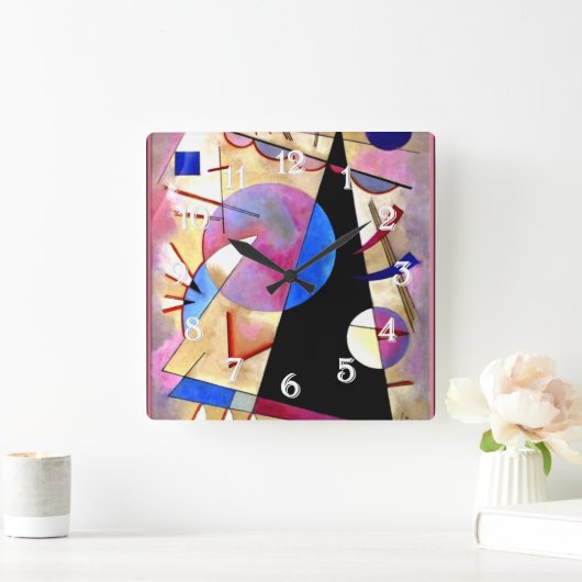 Kandinsky - Abstrakter Kubismus mit Pinks und Blue Quadratische Wanduhr (Zuhause)