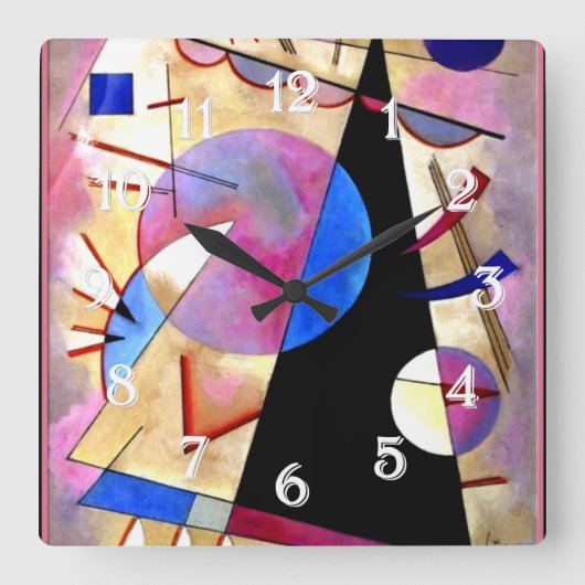 Kandinsky - Abstrakter Kubismus mit Pinks und Blue Quadratische Wanduhr (Vorderseite)