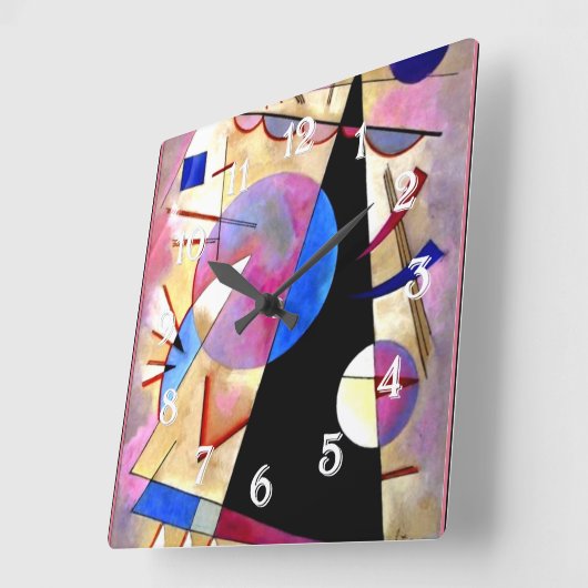 Kandinsky - Abstrakter Kubismus mit Pinks und Blue Quadratische Wanduhr (Winkel)