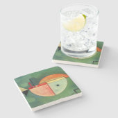 Kandinsky Abstraktes Bild nach oben grün Steinuntersetzer (Seitenansicht)