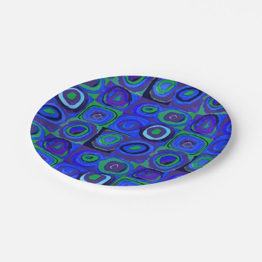 Kandinsky Farbstudien Blue Quadrate Square Circle Pappteller (Schrägansicht)