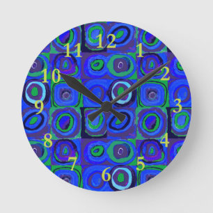 Kandinsky Farbstudien Blue Quadrate Square Circle Runde Wanduhr
