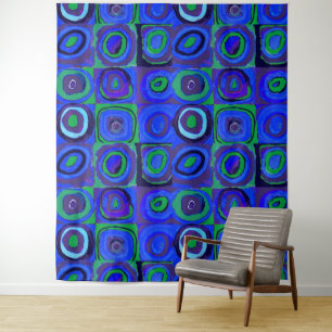 Kandinsky Farbstudien Blue Quadrate Square Circle Wandteppich