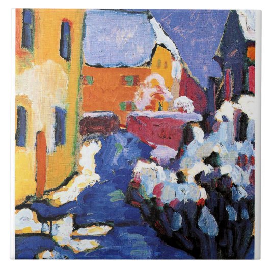 Kandinsky - Friedhof und Pfarrhaus in Kochel Fliese (Vorderseite)