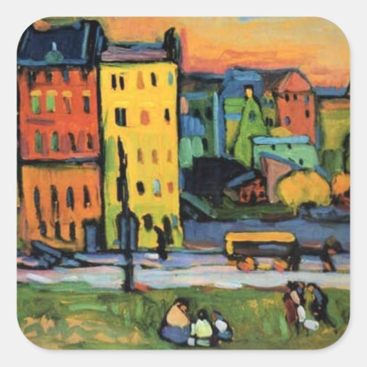 Kandinsky - Häuser in München, Quadratischer Aufkleber (Vorderseite)