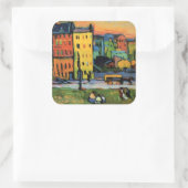 Kandinsky - Häuser in München, Quadratischer Aufkleber (Tasche)