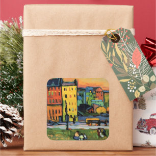 Kandinsky - Häuser in München Quadratischer Aufkleber