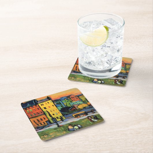 Kandinsky - Häuser in München, Rechteckiger Pappuntersetzer (Vor Ort)