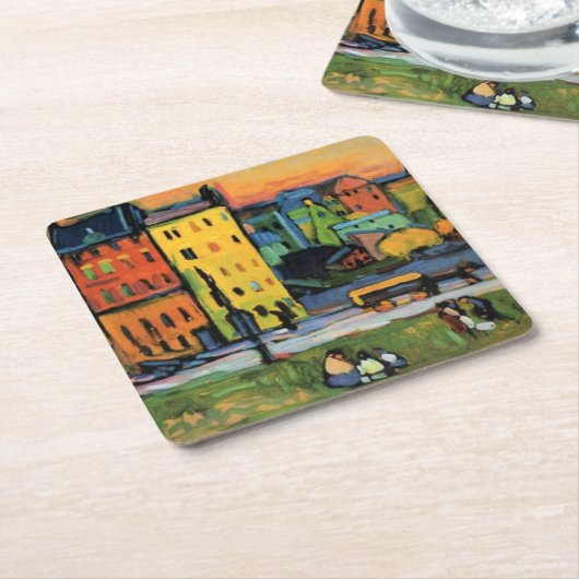 Kandinsky - Häuser in München, Rechteckiger Pappuntersetzer (angewinkelt)