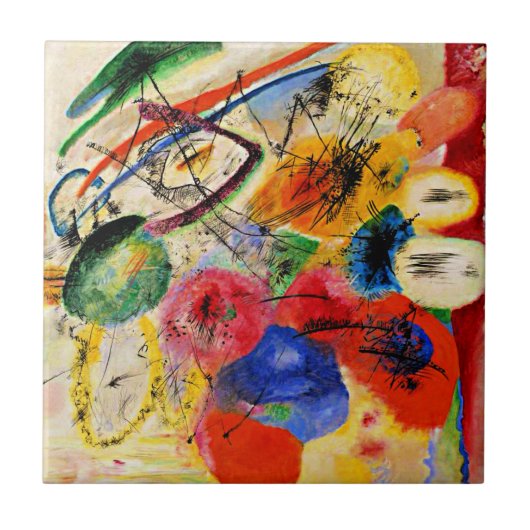 Kandinsky - Schwarze Linien, bunte abstrakte Kunst Fliese (Vorderseite)