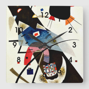 Kandinsky - Zwei schwarze Flecken Quadratische Wanduhr