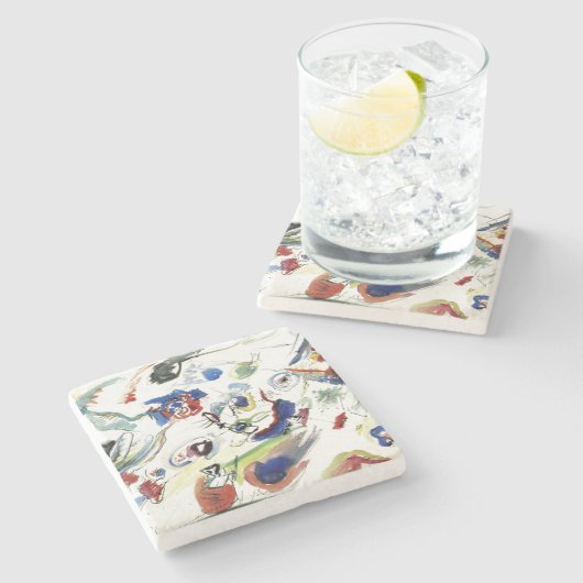 Kandinskys Abstraktes Malwerk Steinuntersetzer (Seitenansicht)