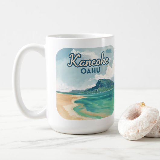 Kaneohe Sandbar Oahu Hawaii Retro Kaffeetasse (Mit Donut)