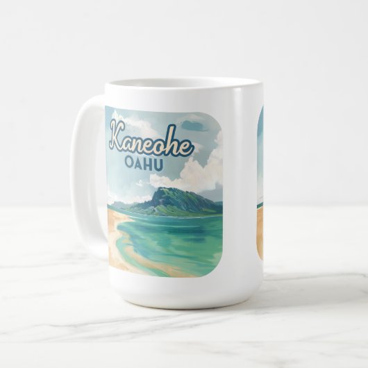 Kaneohe Sandbar Oahu Hawaii Retro Kaffeetasse (Vorderseite Links)